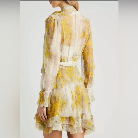 Zimmermann Botanica Long Sleeve Yellow Silk
Frill Wrap Mini Dress - Picture 4 of 11